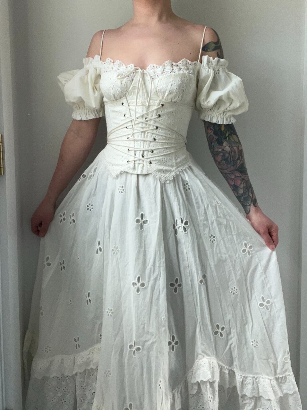 NWT Lacemade “I Flipped” White Eyelet Fan Laced Corset Dress